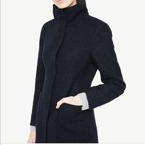 Ann Taylor Boucle funnel neck navy coat medium